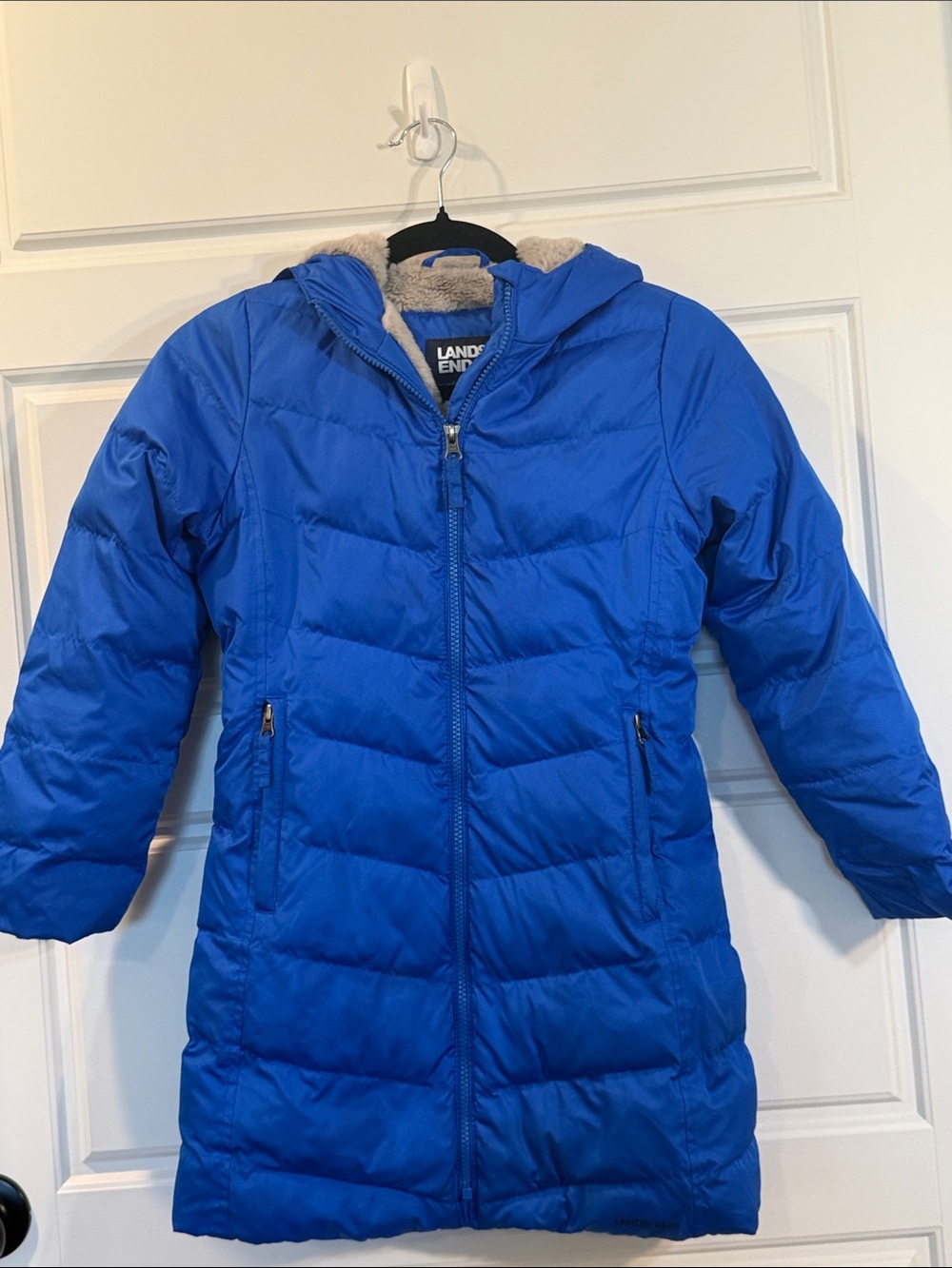 Land's End Blue Long Down Winter Coat Puffer Girls size medium 8